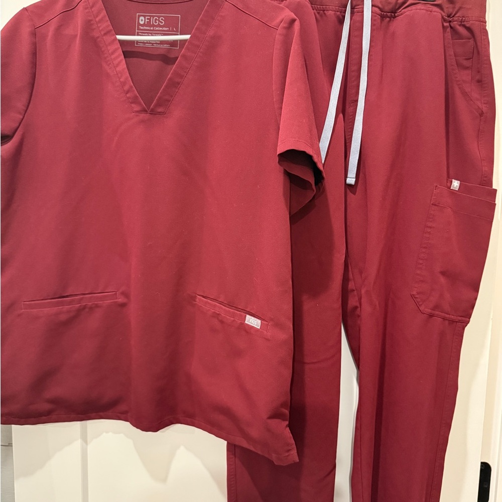 Women's Figs Burgundy Casma Scrub Top and Yola Scrub Pants
